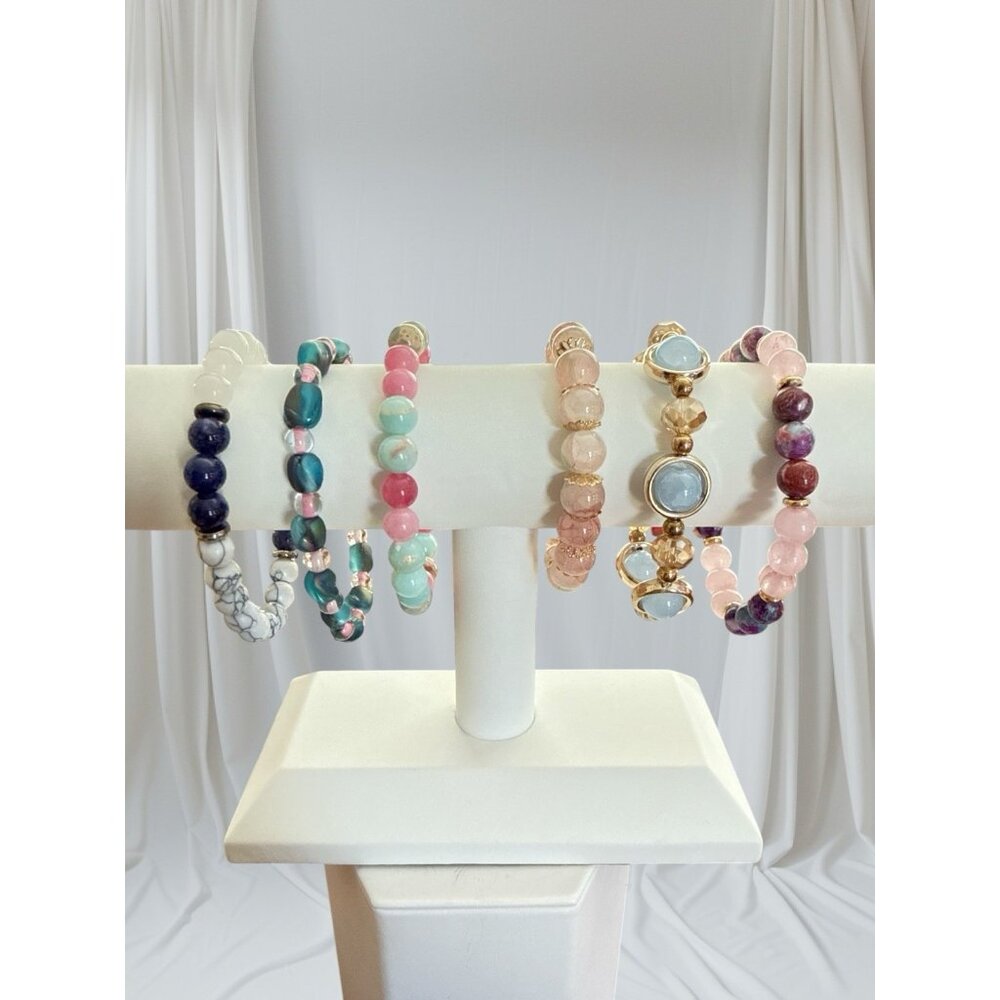 Stretch Beaded Bracelets-Lot of 6-Multicolor-Assorted Bead Types